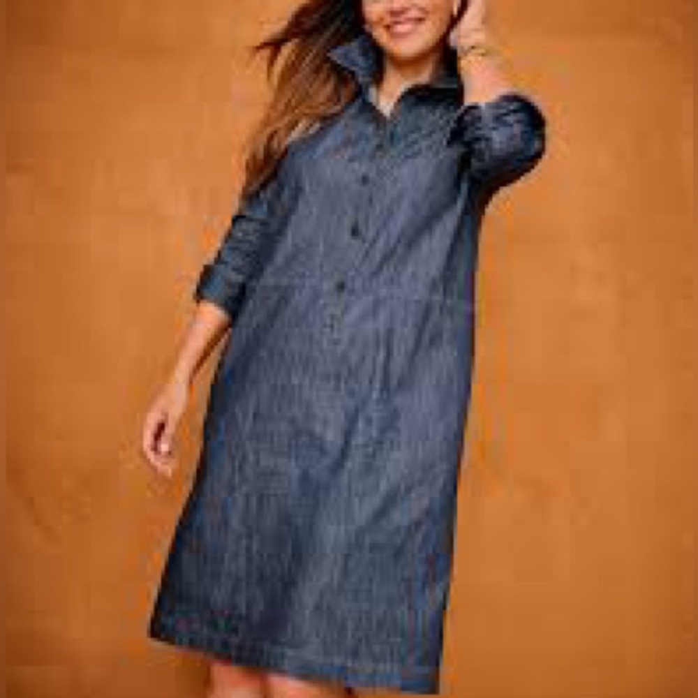 Talbots Dark Blue Long Sleeve Denim Popover Dress